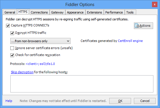 Capture HTTPS CONNECTs, Decrypt HTTPS traffic from non-browsers only